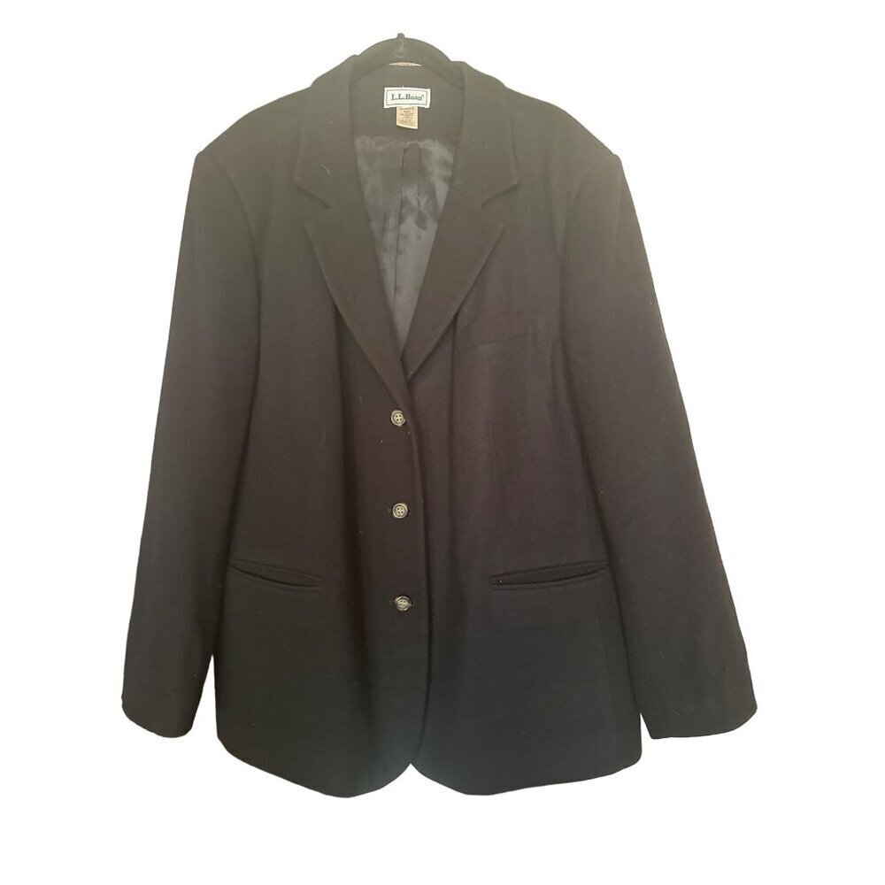 Lands End Black Womans Blazer Jacket Wool Size 16 2 Button